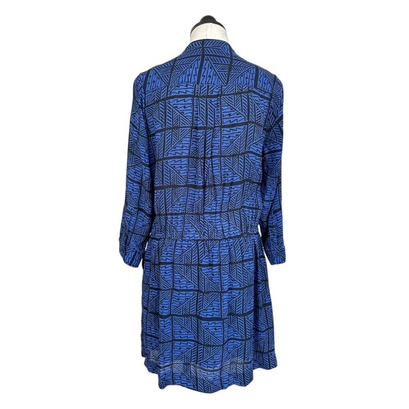 Lucky Brand Shirt Mini Dress Blue Black Geometric Tie Waist 3/4 Sleeves Size 1X - Picture 5 of 10
